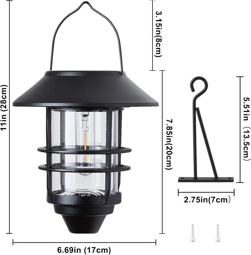 Derynome Solar Lantern Outdoor Lights, Hanging Waterproof Lantern Lights with Wall Mount Kit for Garden Porch Fence 2 Pack - Image 5